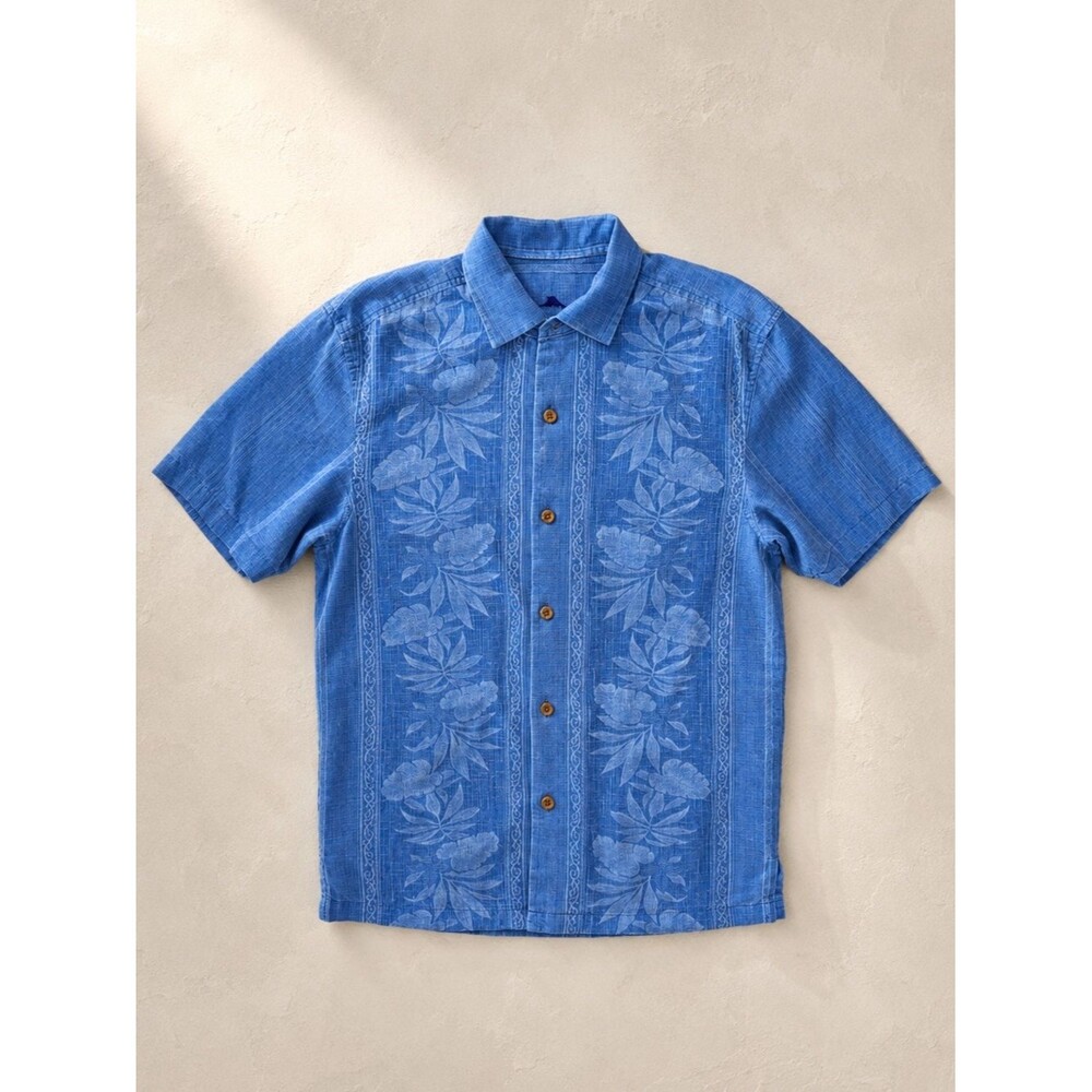 Tommy Bahama 100% Silk Blue Floral Tropical Short Sleeve Button Up Shirt Small - Picture 1 of 9
